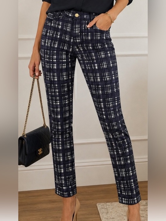 Tory Burch Pants - Tory Burch Conner Tab Front Skinny Pants Size 25 Navy Plaid